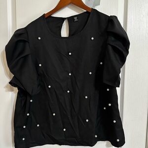 Elegant Black Top with Pearl Accents